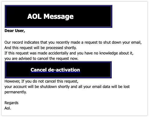 2019-11-13 AOL Phishing-Mail Cancel now