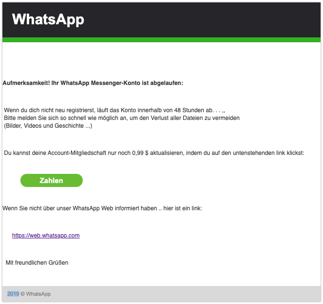 2019-12-06 WhatsApp Spam-Mail Abonnement erneuern