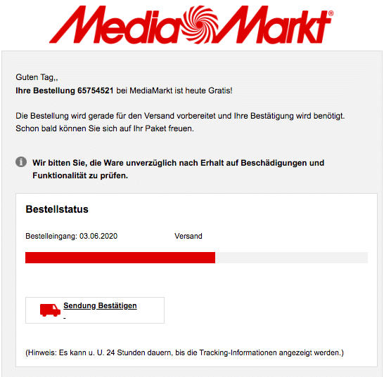 2020-06-04 MediaMarkt Spam Fake-Mail Mediamarkt Ihre Bestellung erreicht Sie in Kuerze