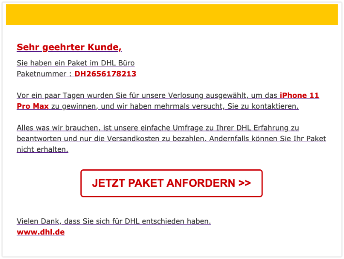 2019-12-09 Deutsche Post DHL Spam-Mail Ihre Sendung ist abholbereit