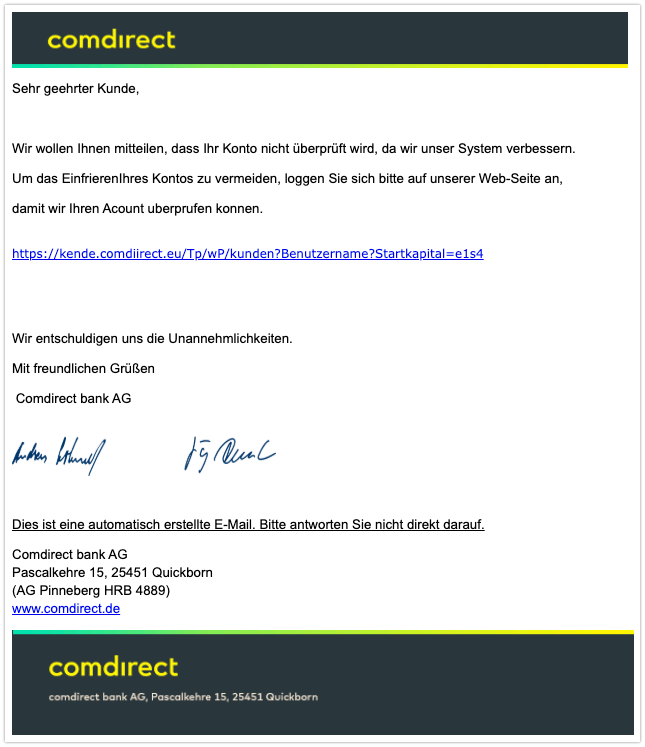 Comdirect Phishing E Mail Wichtige Meldung Zum Onlinebanking Ist Spam