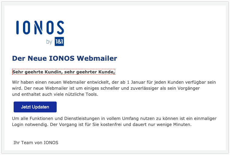 1&1 Fake Mail: Phishing-Nachrichten im Namen von IONOS (Überblick)