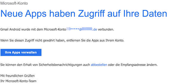 2019-12-25 Neue Apps wurden mit Ihrem Microsoft-Konto verbunden