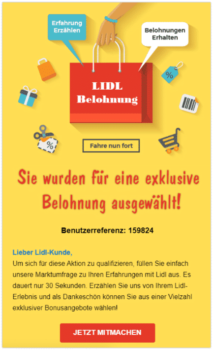 2020-01-13 Lidl Spam-Mail Sie wurden für eine exklusive Belohnung ausgewaehlt