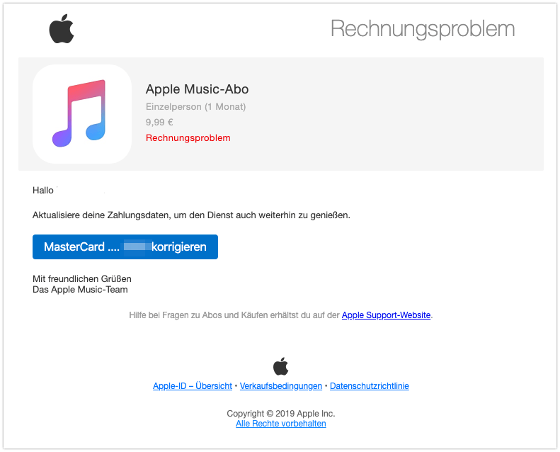 Apple E-Mail Rechnungsproblem Apple Music