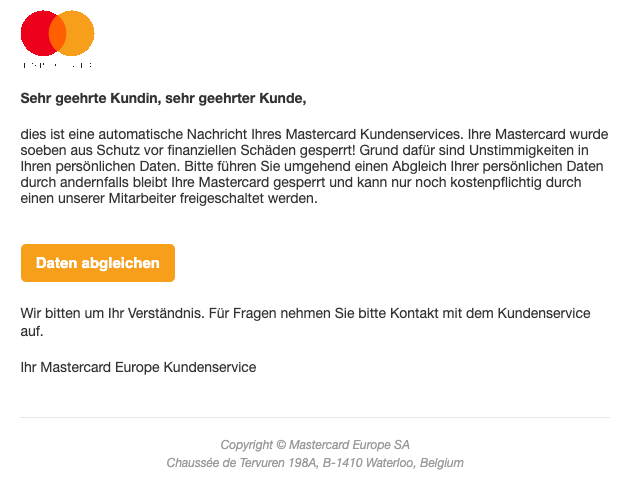 Phsihing Mails Von Mastercard Schutzen Sie Ihre Mastercard