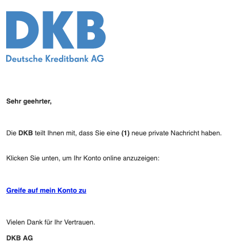 2020-01-27 DKB Deustche Kreditbank AG Spam-Mail Neue Nachricht