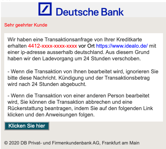 2020-02-03 Deutsche Bank Spam-Mail Ihre Transaktion wurde genehmigt