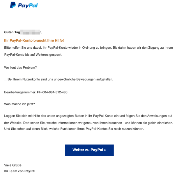 Paypal Email Betrug