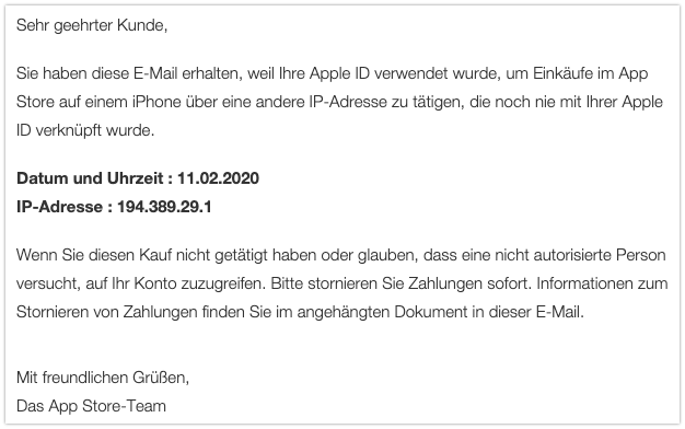 2020-02-10 Phishing Apple Rechnung