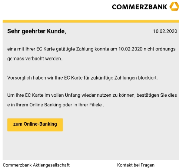 2020-02-11 Commerzbank Spam Phishing Mail Dringende Mitteilung