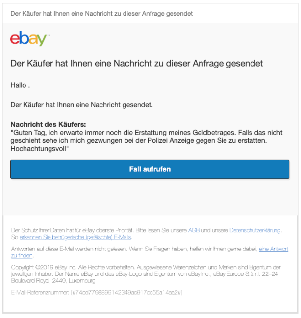 2020-02-20 ebay Phishing Fake Mail Der Käufer hat Ihnen eine Nachricht gesendet