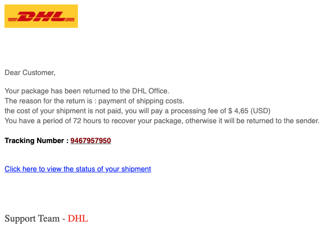 2020-02-24 DHL Spam-Mail DHL Shipment Notification