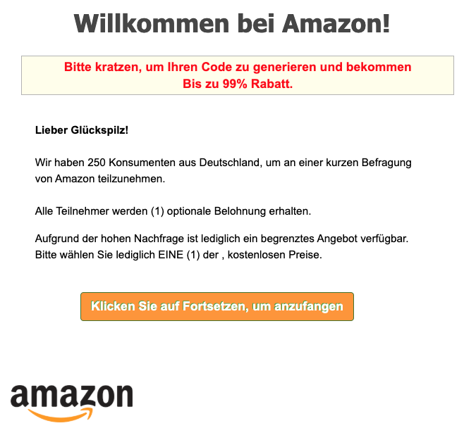 2020-02-26 Amazon Spam Mail Abofalle Befragung Geschenk