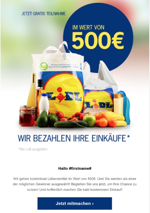 2020-03-03 Lidl Spam-Mail WIr bezahlen Ihre Einkäufe