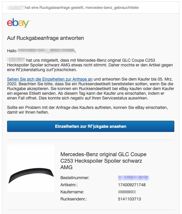 2020-03-04 ebay Phishing-Mail Fake Ruckgabe beantragt