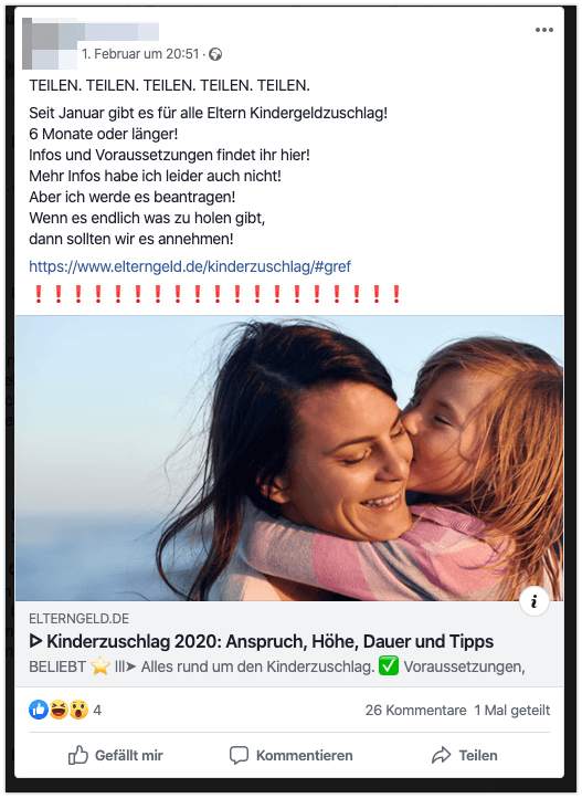 Falschmeldung Kinderzuschlag Facebook