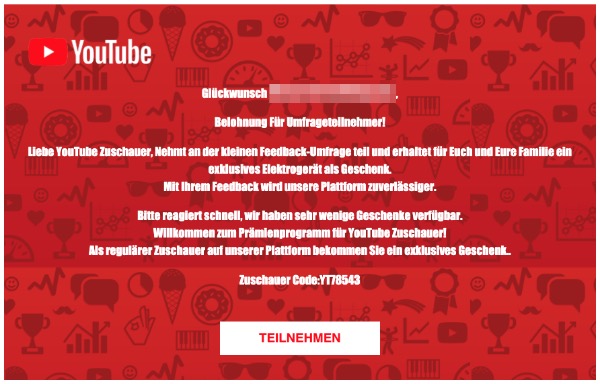 2020-03-02 YouTube Spam Fake Mail exklusives Geschenk