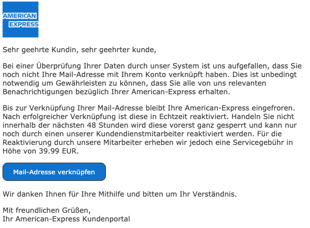 2020-03-16 American Express Spam Fake Mail Ihre Karte wurde eingefroren