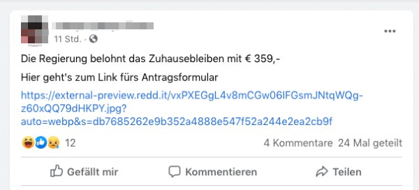 2020-03-18 Facebook WhatsApp Kettenbrief 359 Euro von der Regierung