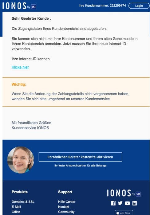 2020-03-23 IONOS 1und1 Fake-Mail Neues Update