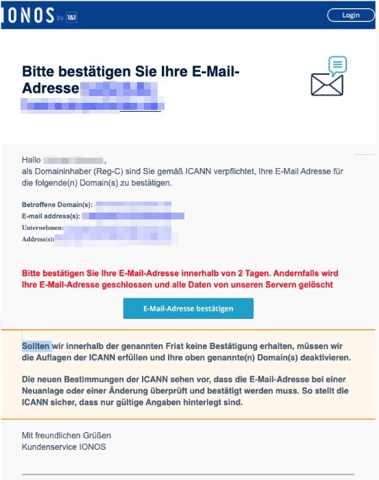 2020-03-23 IONOS 1und1 Spam-Mail Bitte bestaetigen Sie Ihre E-Mail-Adresse