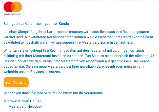 2020-03-26 Mastercard Spam-Mail Fake Ihr Karte wurde eingefroren