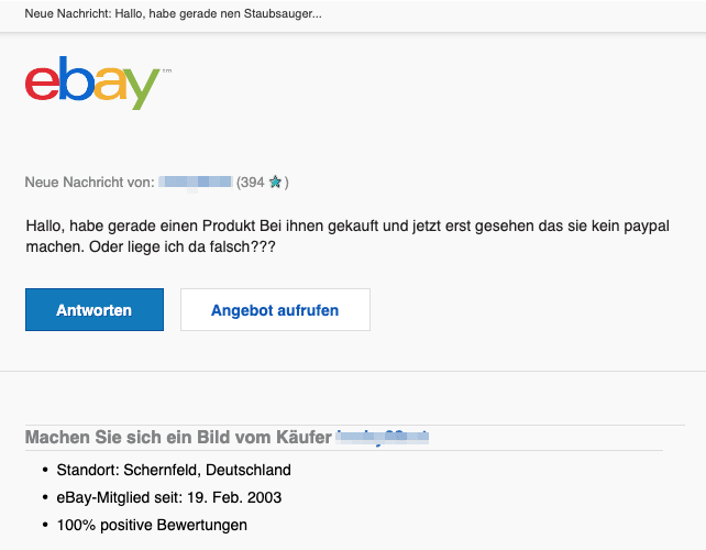 2020-04-02 ebay Spam Fake-Mail Frage zu Artikel