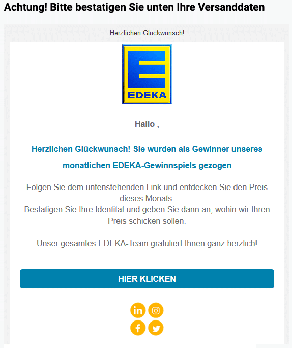 2020-04-03 Edeka Spam Fake-Mail Herzlichen Glueckwunsch