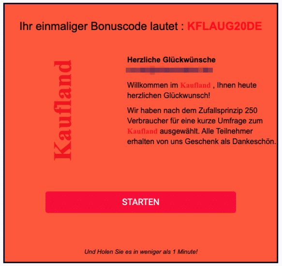 2020-08-24 Kaufland Spam Fake-Mail Ihr einmaliger Bonuscode lautet