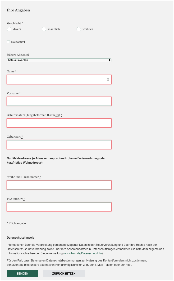 Formular Steueridentifikationsnummer