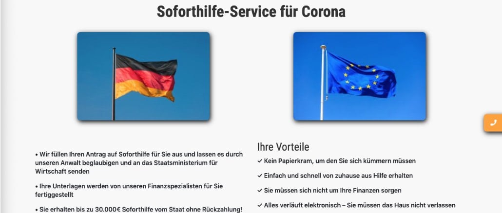 soforthilfe-fur-corona.de Fake Seite Spam Betrug