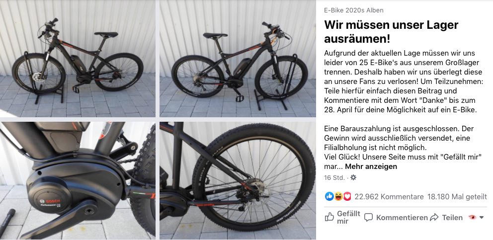 2020-04-20 Facebook Gewinnspiel E-Bike 2020 25 E-Bikes