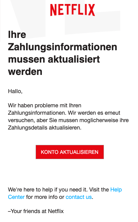 2020-04-21 Netflix Phishing-Mail Fake Kontoaktualisierung