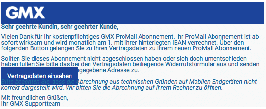 2020-04-26 GMX Phsihing Spam-Mail Vertragsdaten zu Ihrem ProMail Abo