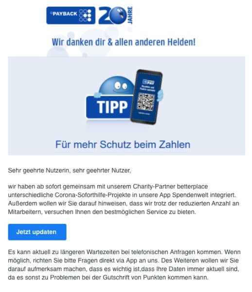 2020-04-27 Payback SPam-Mail Phishing Bleibt gesund - Wichtige Informationen aus dem Handel