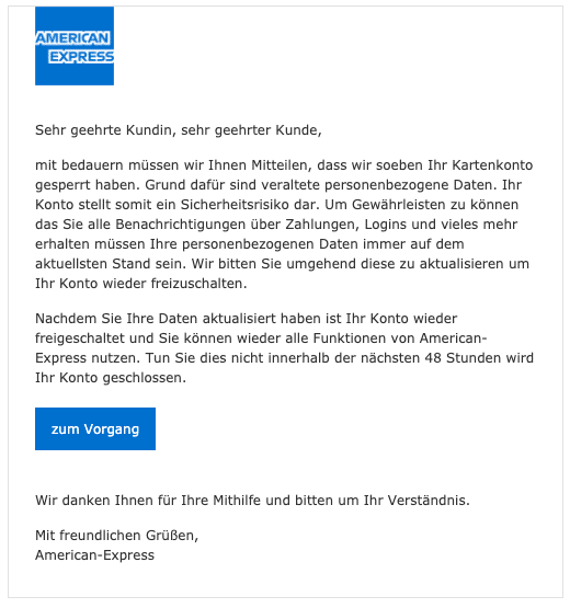 2020-04-28 American Express Spam Fake-Mail Schliessung Konto