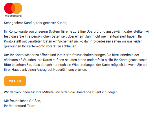 2020-05-01 Mastercard Spam Fake-Mail Schliessung Ihres Kontos