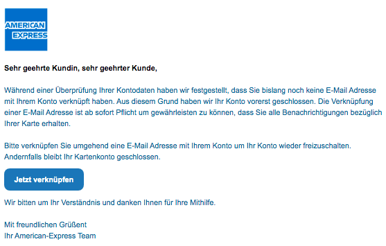 2020-05-02 American Express Fake-Mail Spam Wir haben Ihr Konto geschlossen