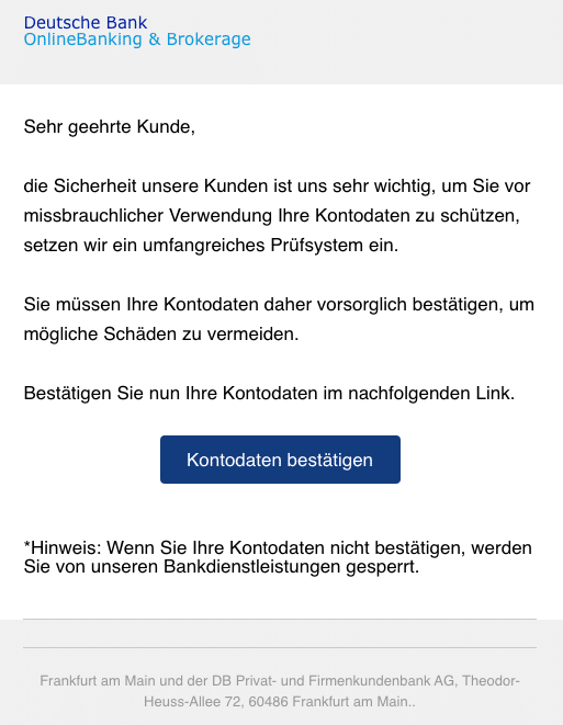 2020-05-04 Deutsche Bank Spam Phishing Wichtiger Sicherheitshinweis