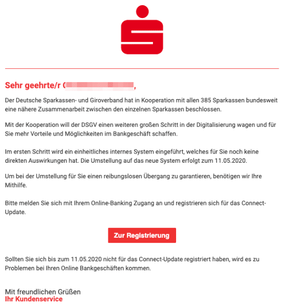 2020-05-04 Sparkasse SPam Fake-Mail Connect-Update zu Ihrem Konto