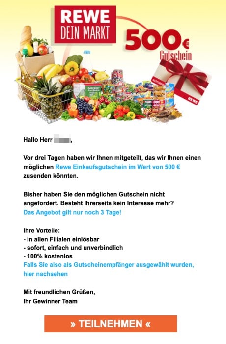 2020-05-13 Rewe Spam-Mail Herzliche Glueckwuensche Ihr 500 Euro Rewe Gutschein