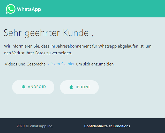 2020-06-03 WhatsApp Fake-Mail Spam Ihr abgelaufenes Abonnement