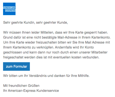 2020-05-09 American Express Spam Fake-Mail Ihre Karte wurde gesperrt