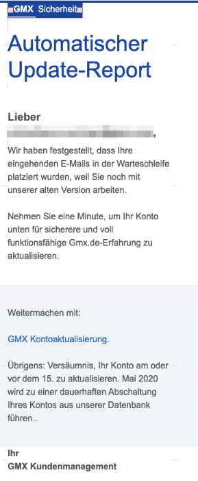 2020-05-14 GMX Spam-Mail DO NOT REPLY GMX GMX-Update erforderlich