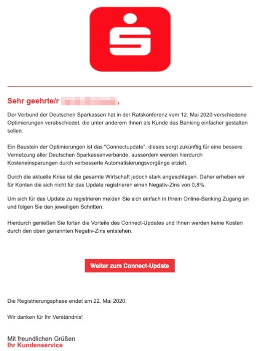 2020-05-14 Sparkasse Spam Fake-Mail Wichtige Nachricht zu Ihrem Konto