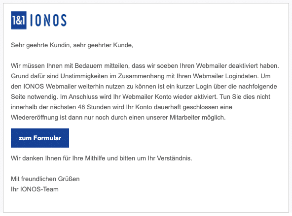 2020-05-19 1und1 IONOS Spam-Mail Fake Deaktivierung Ihres Webmailer Kontos