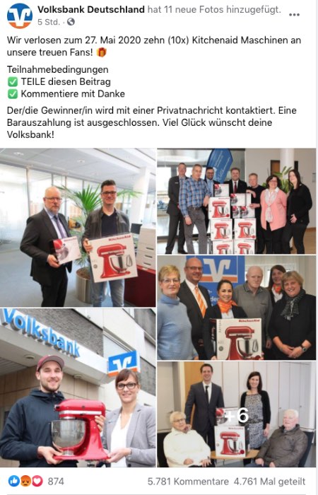 2020-05-22 Facebook Seite Gewinnspiel Fake VoIksbank DeutschIand