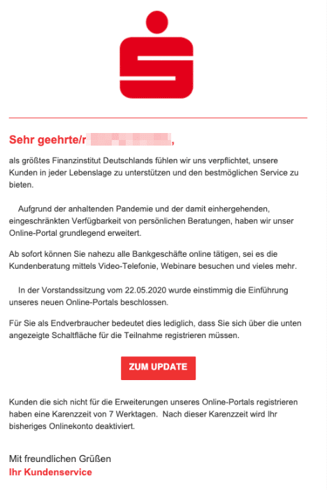 2020-05-25 Sparkasse Spam Fake-Mail neues Online-Portal