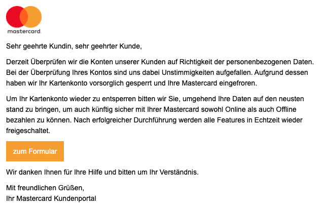 2020-05-26 Mastercard Spam Fake-Mail Unstimmigkeiten im Bezug auf Ihr Konto